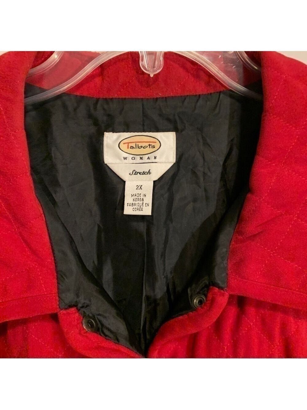 TALBOTS Women’s stretch 2X Red Poly /Spandex Snap Up Collared Quilted Vest - Picture 6 of 8